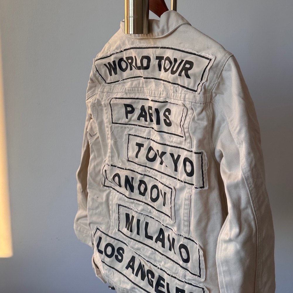 "World Tour" Distressed Graphic Denim Jacket - Victorious